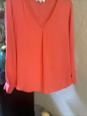 V-Neck Long Sleeve Blouse in Coral